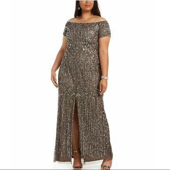 Adrianna Papell plus size off shoulder gown - Picture 7 of 13